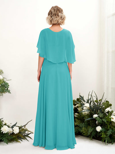 Carlyna Robe trapèze avec col V et manches cape longueur au sol robe de demoiselle d'honneur Turquoise #couleur_turquoise