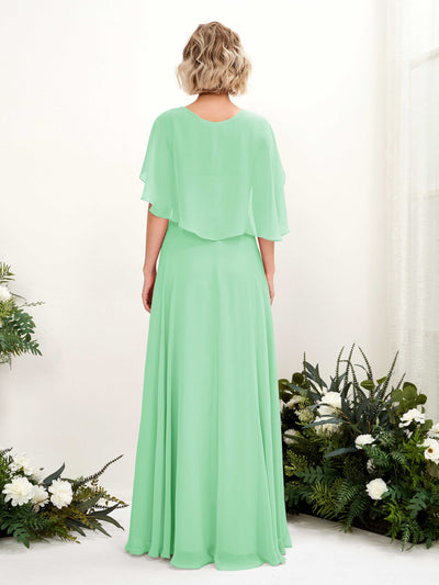 Carlyna Robe trapèze avec col V et manches cape longueur au sol robe de demoiselle d'honneur Vert Menthe #couleur_vert-menthe