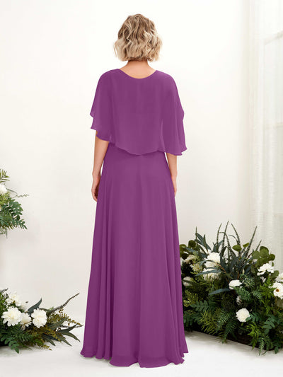 Carlyna Robe trapèze avec col V et manches cape longueur au sol robe de demoiselle d'honneur Violet #couleur_violet