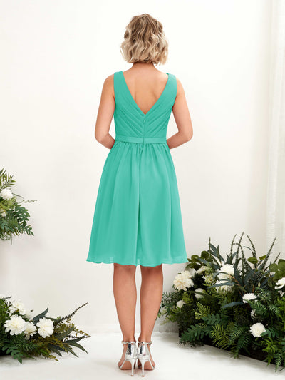Carlyna Robe trapèze avec col V longueur genou mousseline Bleu Tiffany #couleur_bleu-tiffany