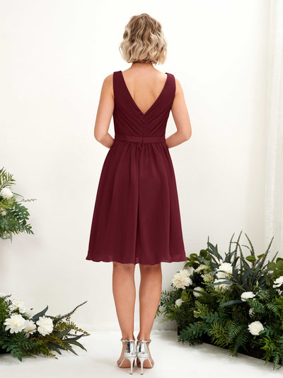 Carlyna Robe trapèze avec col V longueur genou mousseline Bordeaux #couleur_bordeaux