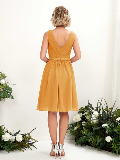 Carlyna Robe trapèze avec col V longueur genou mousseline Mangue #couleur_mangue