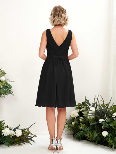 Carlyna Robe trapèze avec col V longueur genou mousseline Noir #couleur_noir