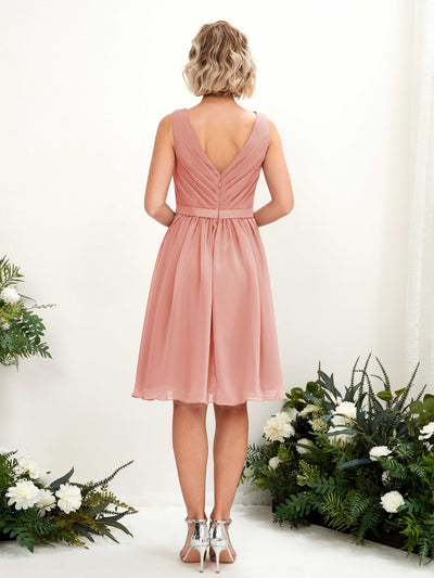 Carlyna Robe trapèze avec col V longueur genou mousseline Rose Champagne #couleur_rose-champagne