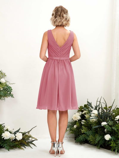 Carlyna Robe trapèze avec col V longueur genou mousseline Rose Du Désert #couleur_rose-du-d-sert