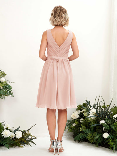 Carlyna Robe trapèze avec col V longueur genou mousseline Rose Perle #couleur_rose-perle