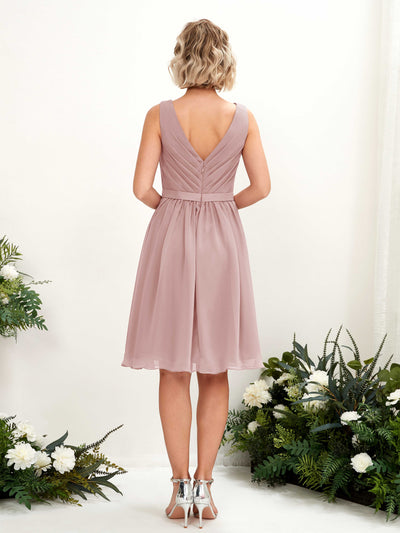 Carlyna Robe trapèze avec col V longueur genou mousseline Rose Poussiéreux #couleur_rose-poussi-reux