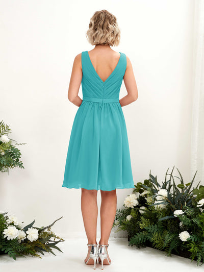 Carlyna Robe trapèze avec col V longueur genou mousseline Turquoise #couleur_turquoise