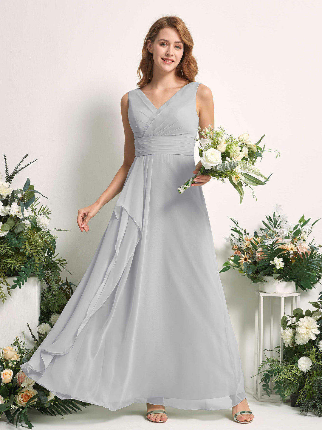 Carlyna Robe trapèze avec col V longueur ras du sol robe de demoiselle d&