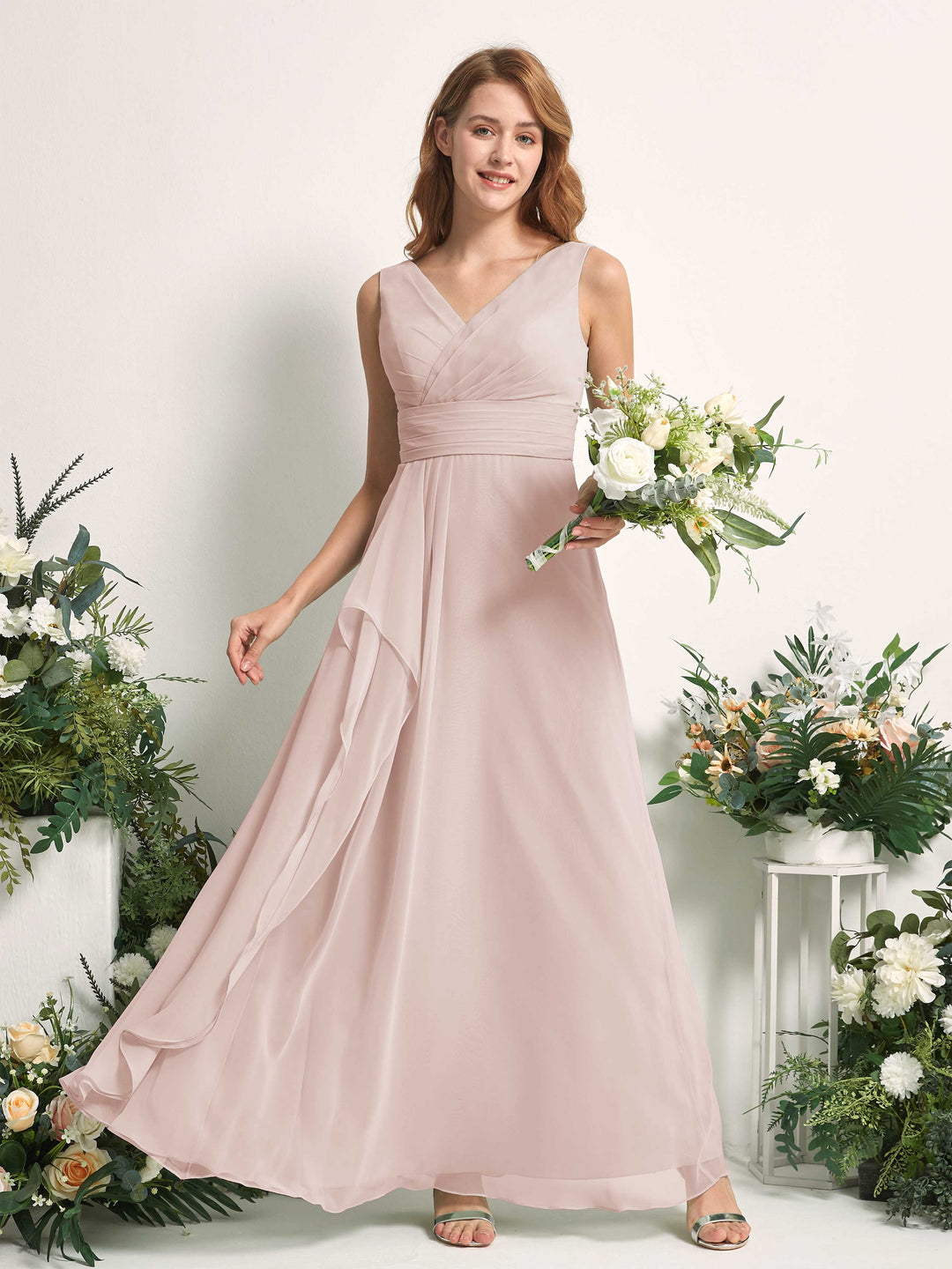 Carlyna Robe trapèze avec col V longueur ras du sol robe de demoiselle d&