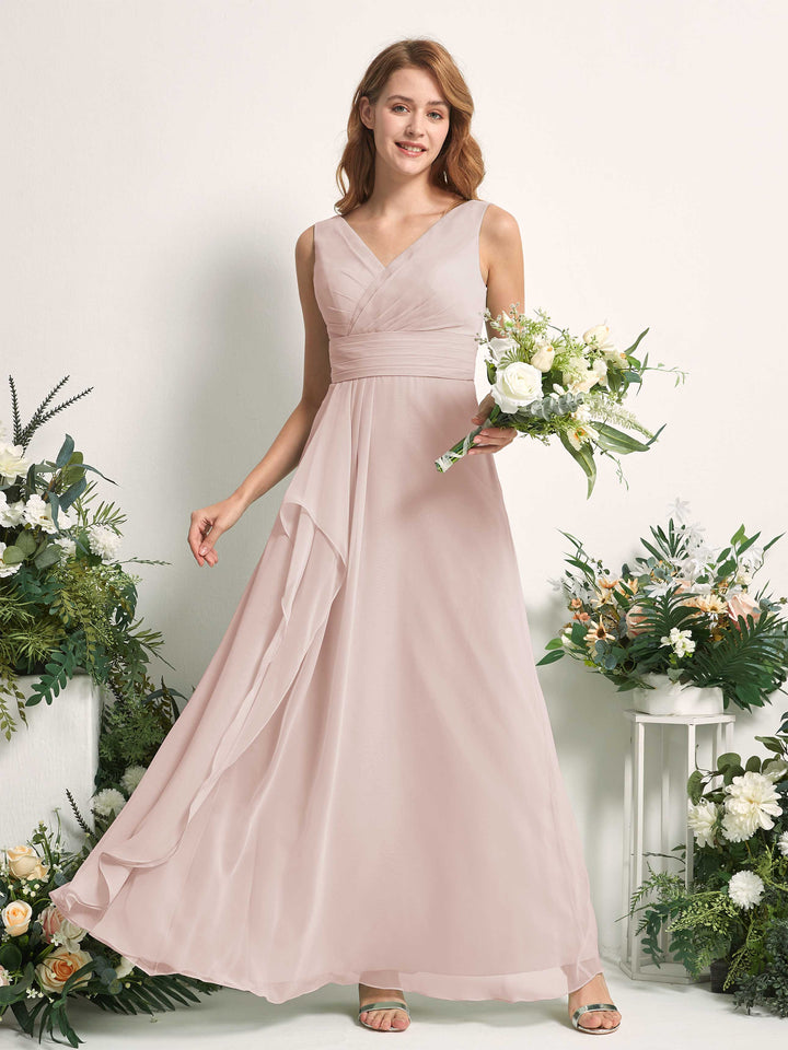 Carlyna Robe trapèze avec col V longueur ras du sol robe de demoiselle d&