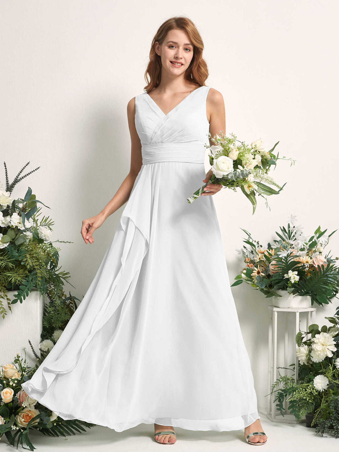 Carlyna Robe trapèze avec col V longueur ras du sol robe de demoiselle d&