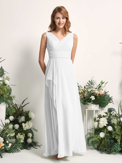 Carlyna Robe trapèze avec col V longueur ras du sol robe de demoiselle d'honneur Blanc #couleur_blanc
