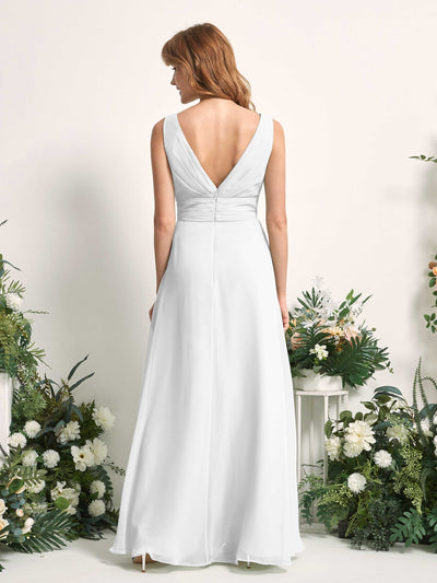 Carlyna Robe trapèze avec col V longueur ras du sol robe de demoiselle d'honneur Blanc #couleur_blanc