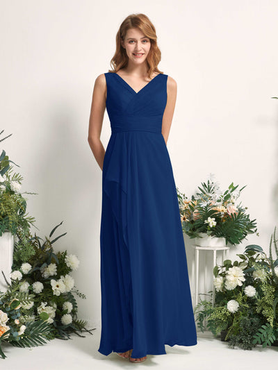 Carlyna Robe trapèze avec col V longueur ras du sol robe de demoiselle d'honneur Bleu Roi #couleur_bleu-roi