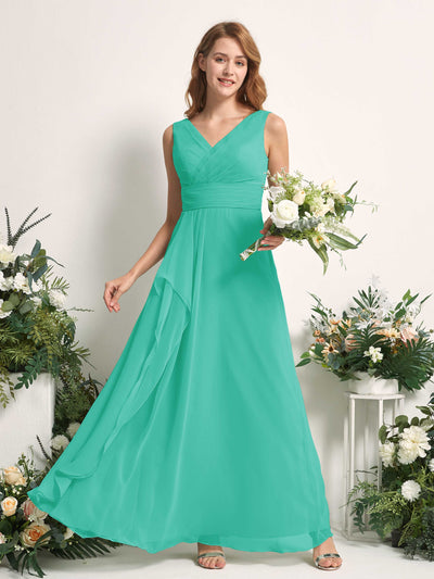 Carlyna Robe trapèze avec col V longueur ras du sol robe de demoiselle d'honneur Bleu Tiffany #couleur_bleu-tiffany