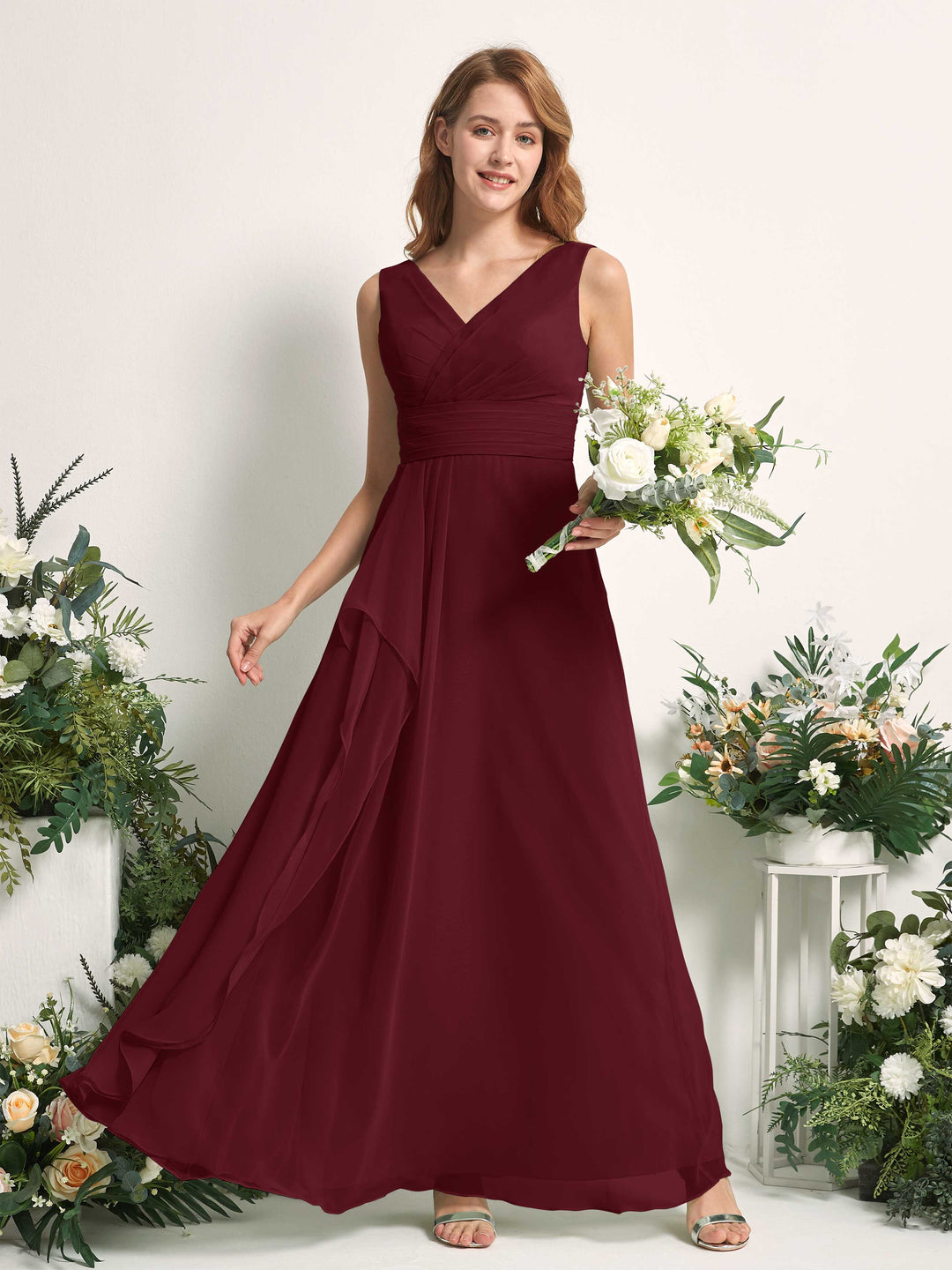 Carlyna Robe trapèze avec col V longueur ras du sol robe de demoiselle d&