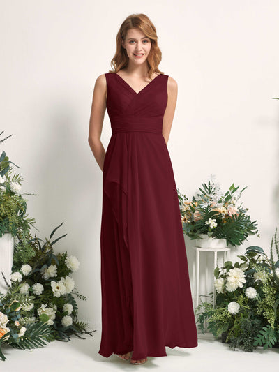Carlyna Robe trapèze avec col V longueur ras du sol robe de demoiselle d'honneur Bordeaux #couleur_bordeaux