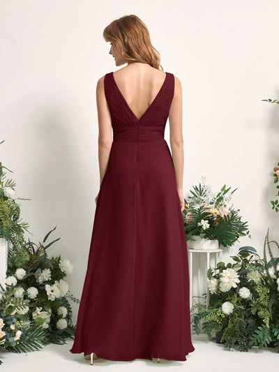 Carlyna Robe trapèze avec col V longueur ras du sol robe de demoiselle d'honneur Bordeaux #couleur_bordeaux