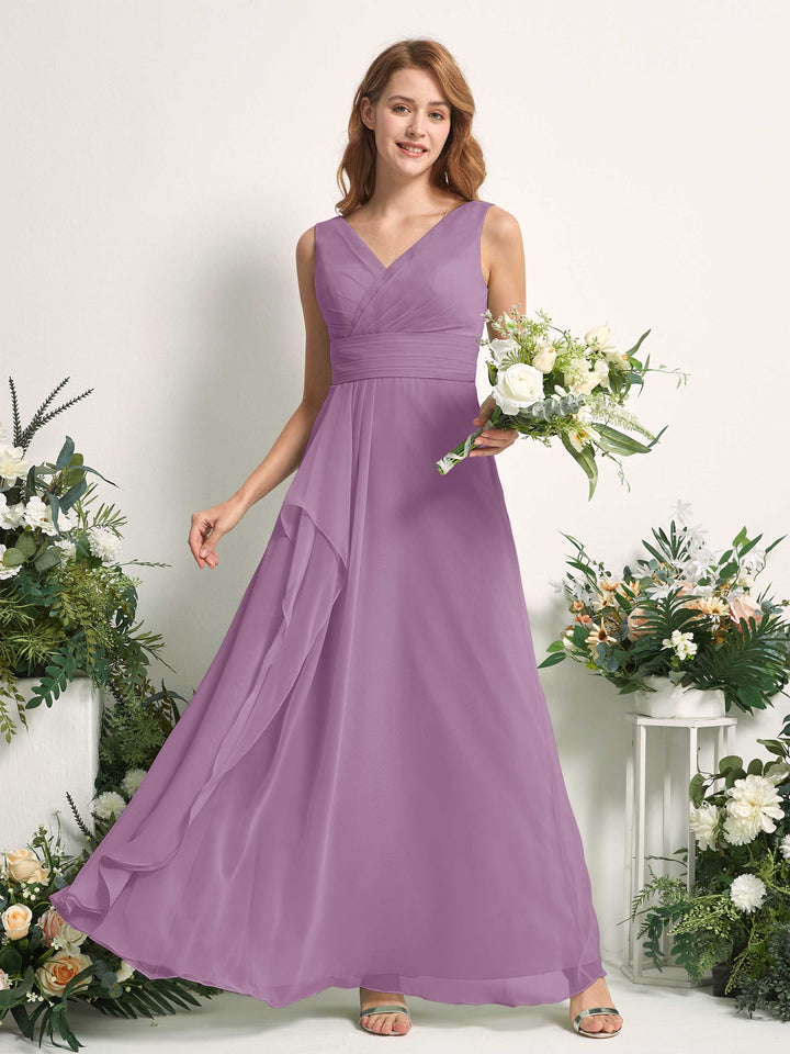 Carlyna Robe trapèze avec col V longueur ras du sol robe de demoiselle d&