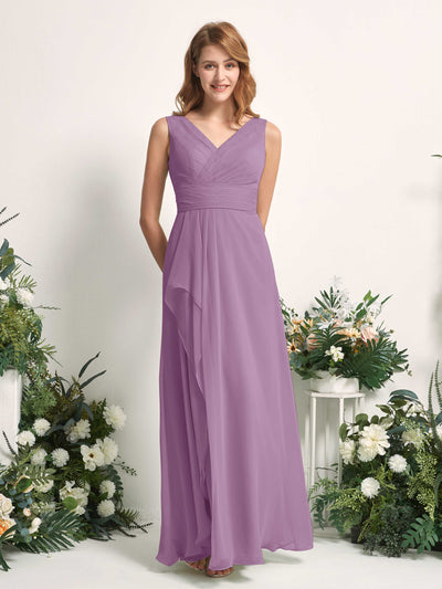 Carlyna Robe trapèze avec col V longueur ras du sol robe de demoiselle d'honneur Brume Orchidée #couleur_brume-orchid-e