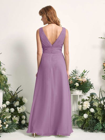 Carlyna Robe trapèze avec col V longueur ras du sol robe de demoiselle d'honneur Brume Orchidée #couleur_brume-orchid-e
