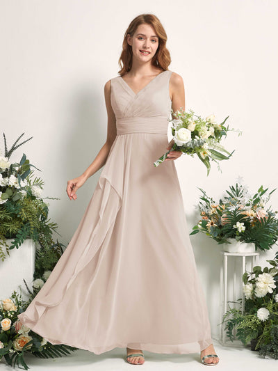 Carlyna Robe trapèze avec col V longueur ras du sol robe de demoiselle d'honneur Champagne #couleur_champagne