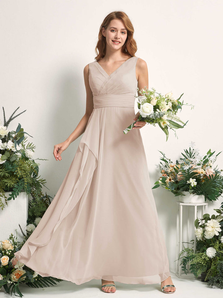 Carlyna Robe trapèze avec col V longueur ras du sol robe de demoiselle d&