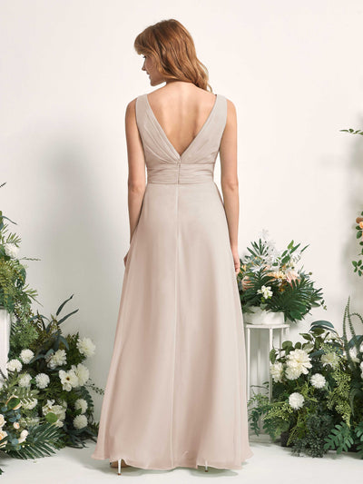 Carlyna Robe trapèze avec col V longueur ras du sol robe de demoiselle d'honneur Champagne #couleur_champagne