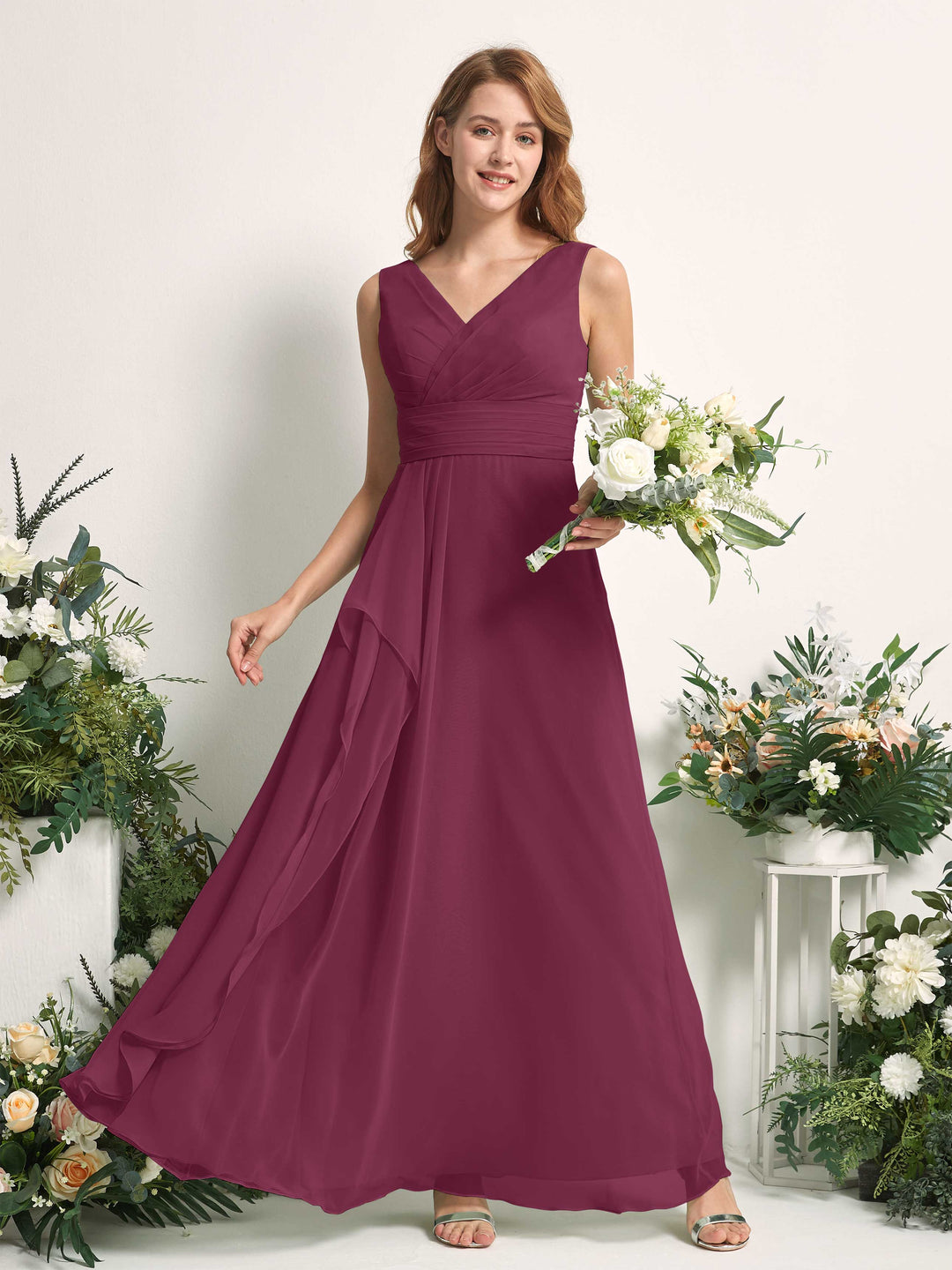 Carlyna Robe trapèze avec col V longueur ras du sol robe de demoiselle d&
