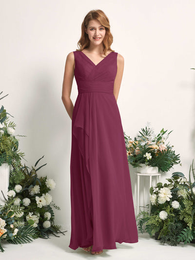 Carlyna Robe trapèze avec col V longueur ras du sol robe de demoiselle d'honneur Chianti #couleur_chianti