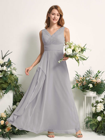 Carlyna Robe trapèze avec col V longueur ras du sol robe de demoiselle d'honneur Gris Boussole #couleur_gris-boussole