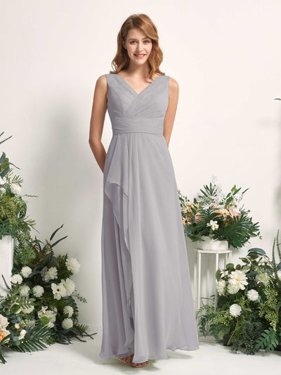 Carlyna Robe trapèze avec col V longueur ras du sol robe de demoiselle d'honneur Gris Boussole #couleur_gris-boussole