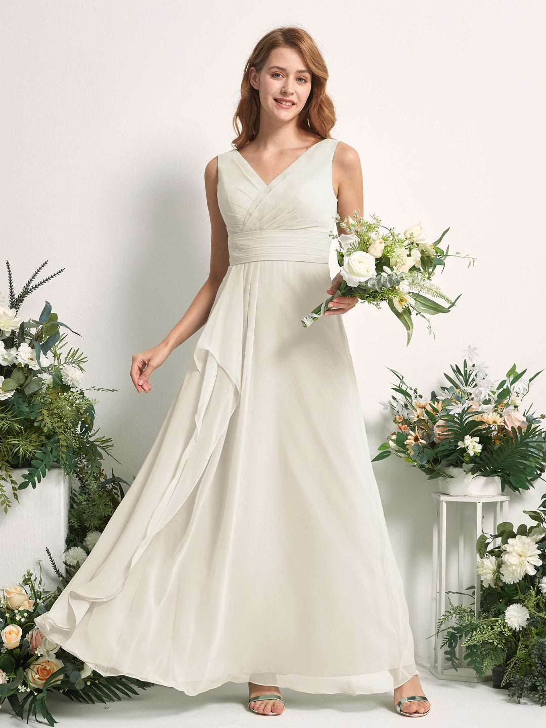 Carlyna Robe trapèze avec col V longueur ras du sol robe de demoiselle d&