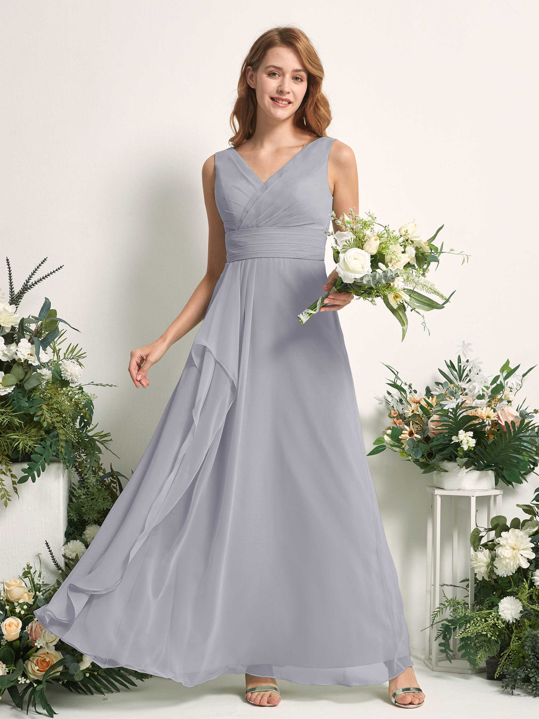Carlyna Robe trapèze avec col V longueur ras du sol robe de demoiselle d&