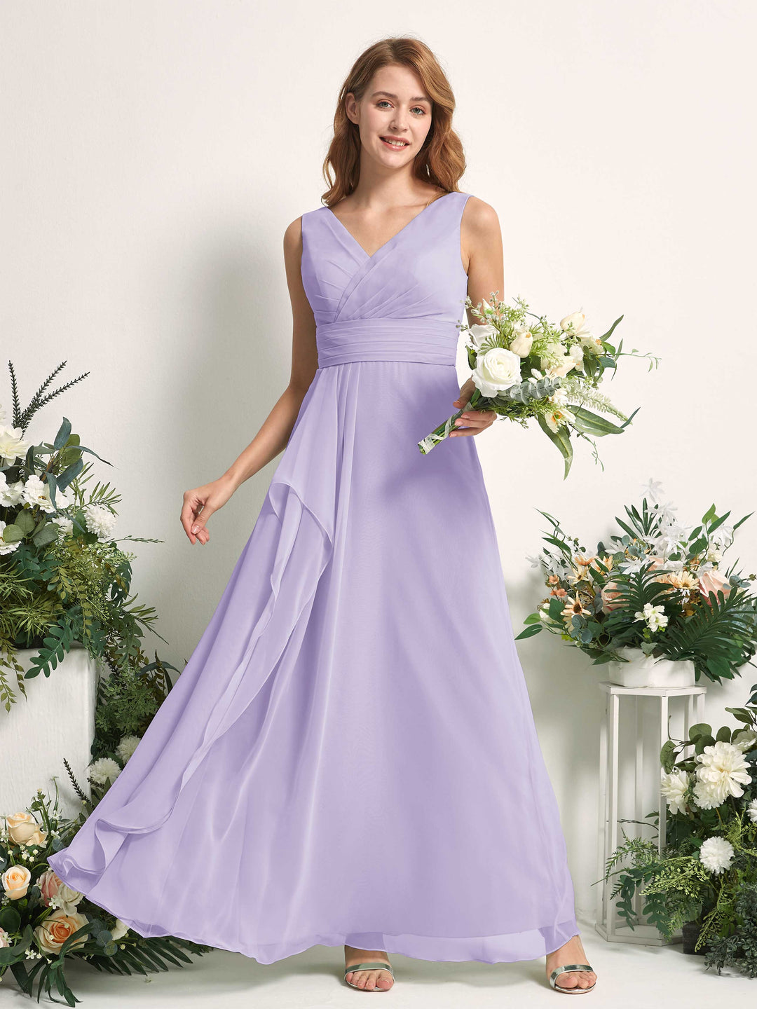 Carlyna Robe trapèze avec col V longueur ras du sol robe de demoiselle d&