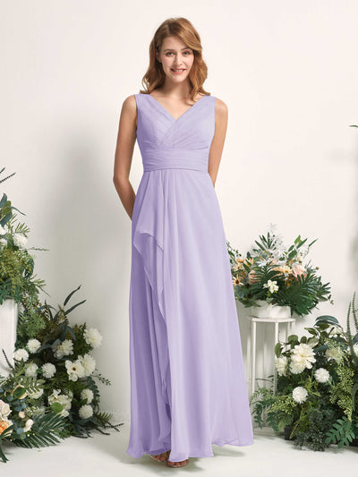 Carlyna Robe trapèze avec col V longueur ras du sol robe de demoiselle d'honneur Lilas #couleur_lilas