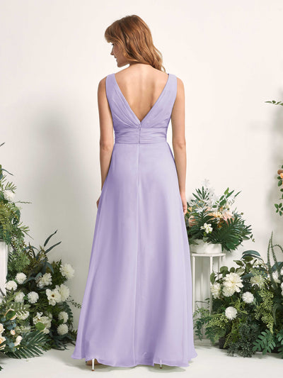 Carlyna Robe trapèze avec col V longueur ras du sol robe de demoiselle d'honneur Lilas #couleur_lilas