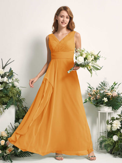 Carlyna Robe trapèze avec col V longueur ras du sol robe de demoiselle d'honneur Mangue #couleur_mangue