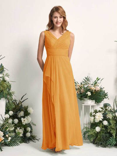 Carlyna Robe trapèze avec col V longueur ras du sol robe de demoiselle d'honneur Mangue #couleur_mangue