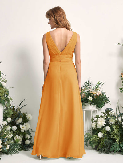 Carlyna Robe trapèze avec col V longueur ras du sol robe de demoiselle d'honneur Mangue #couleur_mangue