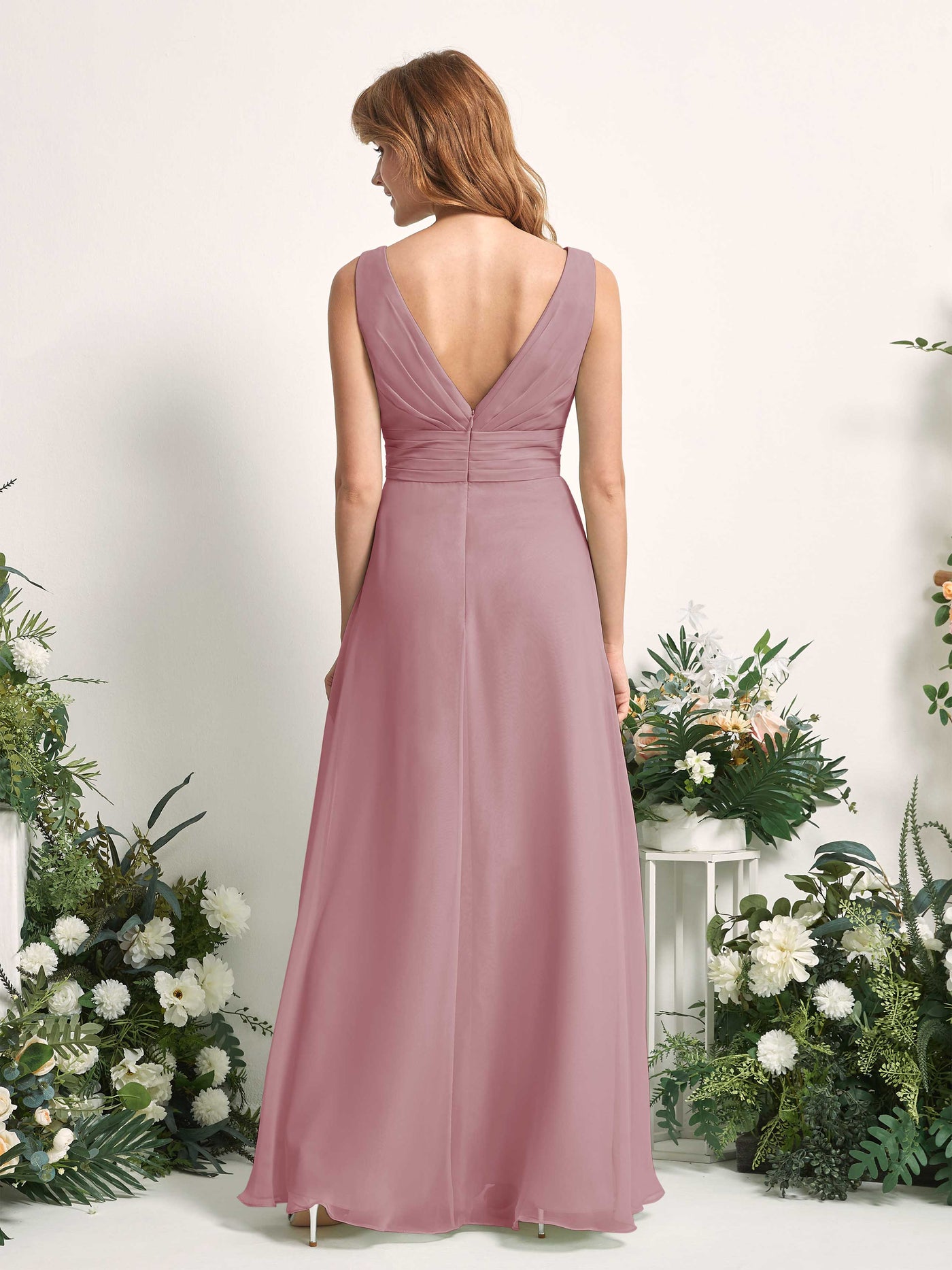 Carlyna Robe trapèze avec col V longueur ras du sol robe de demoiselle d'honneur Mauve Vintage #couleur_mauve-vintage