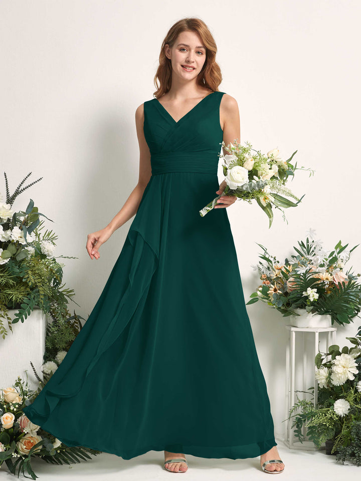 Carlyna Robe trapèze avec col V longueur ras du sol robe de demoiselle d&