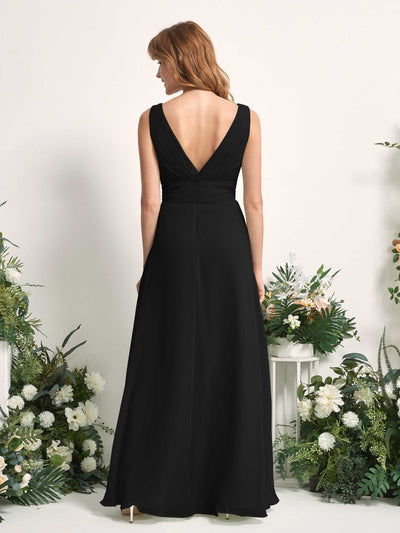 Carlyna Robe trapèze avec col V longueur ras du sol robe de demoiselle d'honneur Noir #couleur_noir