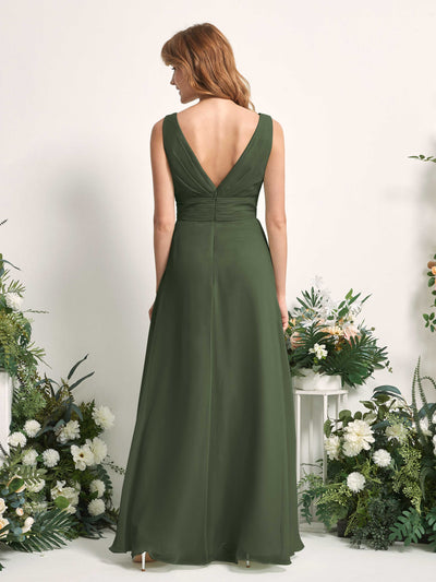 Carlyna Robe trapèze avec col V longueur ras du sol robe de demoiselle d'honneur Olive Martini #couleur_olive-martini