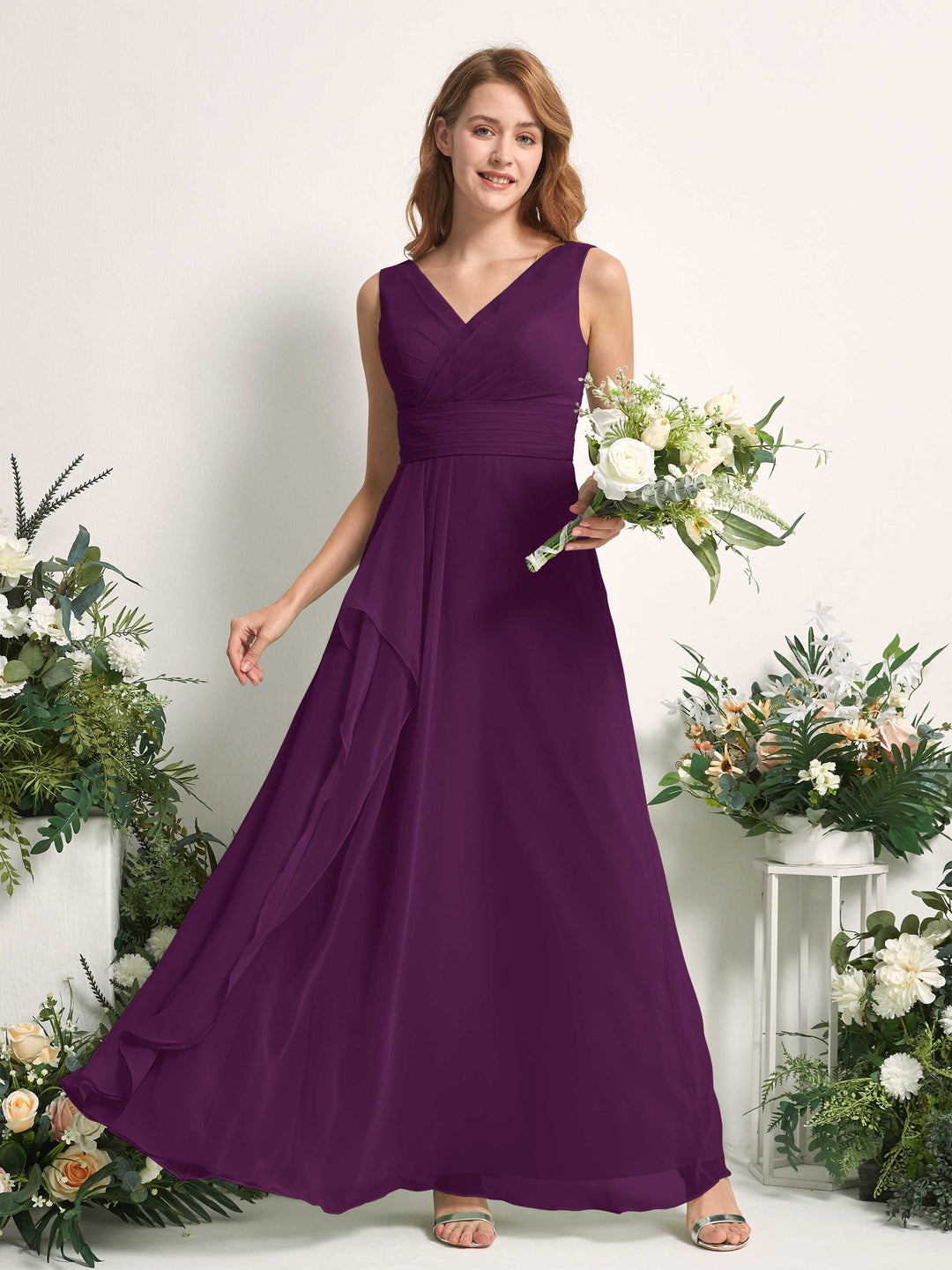 Carlyna Robe trapèze avec col V longueur ras du sol robe de demoiselle d&