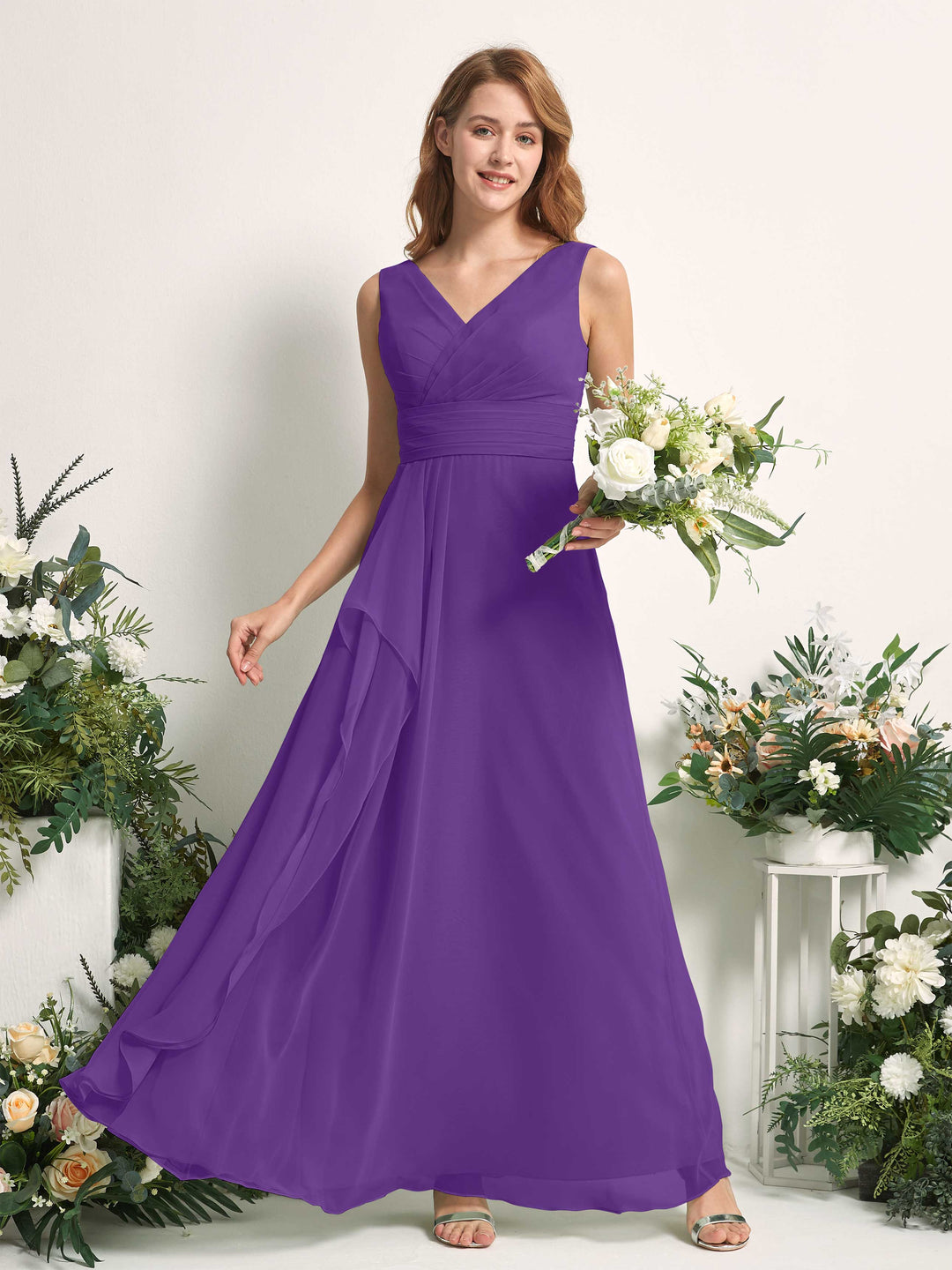 Carlyna Robe trapèze avec col V longueur ras du sol robe de demoiselle d&