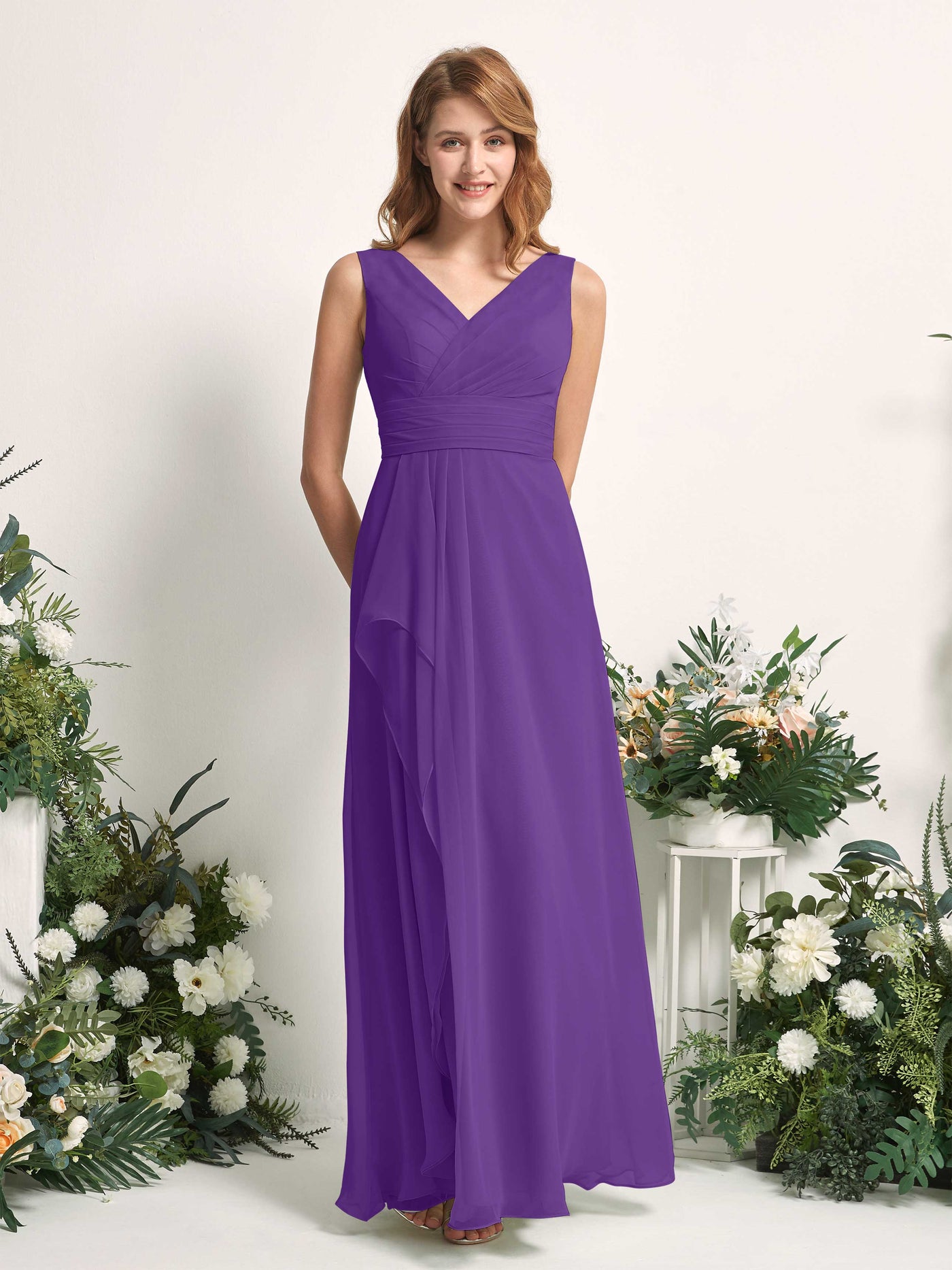 Carlyna Robe trapèze avec col V longueur ras du sol robe de demoiselle d'honneur Régence #couleur_r-gence