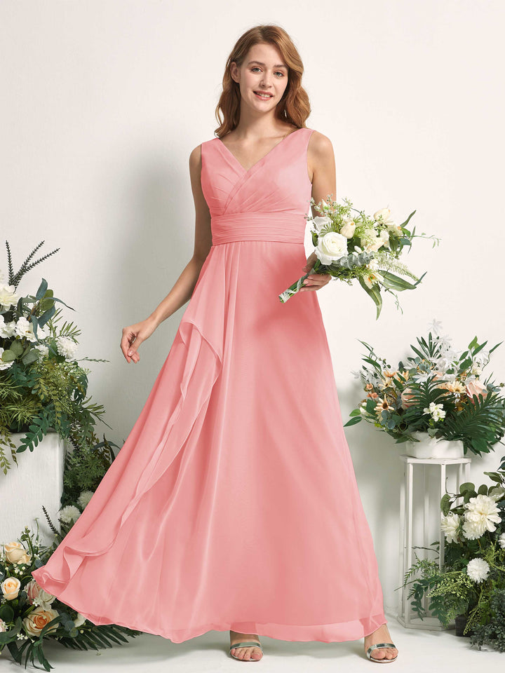 Carlyna Robe trapèze avec col V longueur ras du sol robe de demoiselle d&