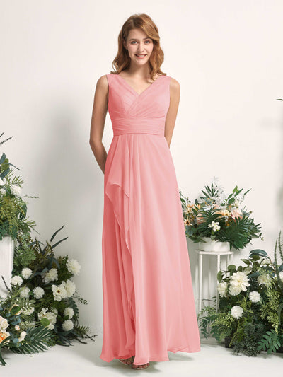 Carlyna Robe trapèze avec col V longueur ras du sol robe de demoiselle d'honneur Rose Ballet #couleur_rose-ballet